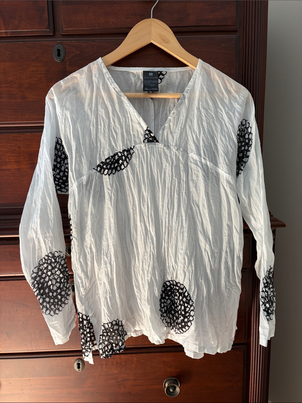 Women's White V-Neck Tunic with Black Dot Motif